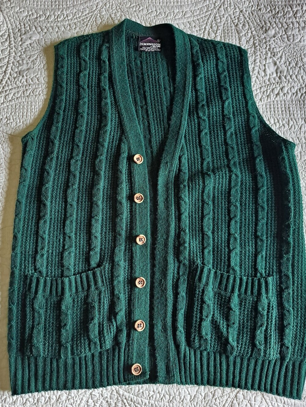 Vintage Green Cable Knit Button-Up Vest Sweater
